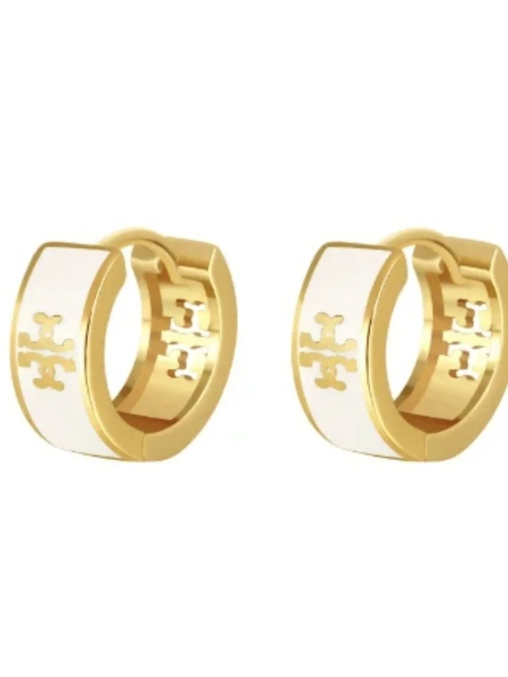 Designer Inspired Gold Hoop Earrings with Black or White Enamel